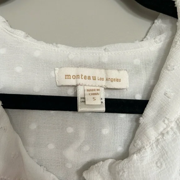 Monteau White Puff Sleeve Blouse with Peter Pan Collar - Picture 2 of 3